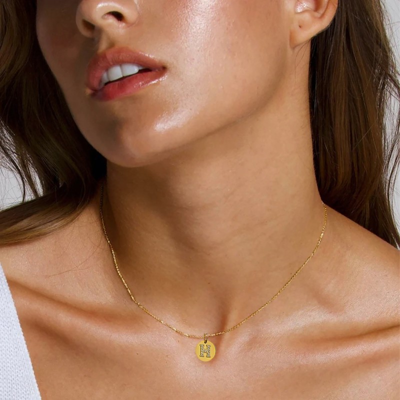 Cross-Border Hot-Selling Fashion Simple Light Luxury Versatile 14K Round Pendant with Diamond-Studded Letter Pendant Accessories for Daily Wear