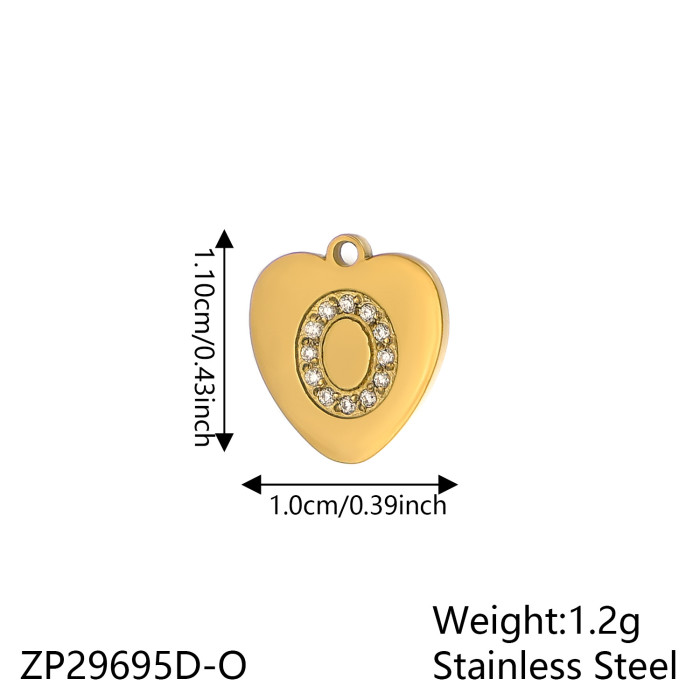 European and American Hot-Selling Fashion Simple Zircon Inlaid Heart 26 Letter Pendant Handmade DIY Bracelet Necklace English Peach