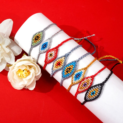 New Rhombus Devil's Eye Bracelet Red Jewelry Rope Handmade Adjustable European and American Cross-Border Hot Sale