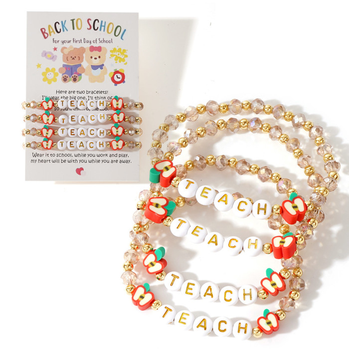 European and American Cross-Border Jewelry Gold Letter TEACH Soft Clay Small Apple Crystal Bracelet Stackable Versatile Crystal Bracelet