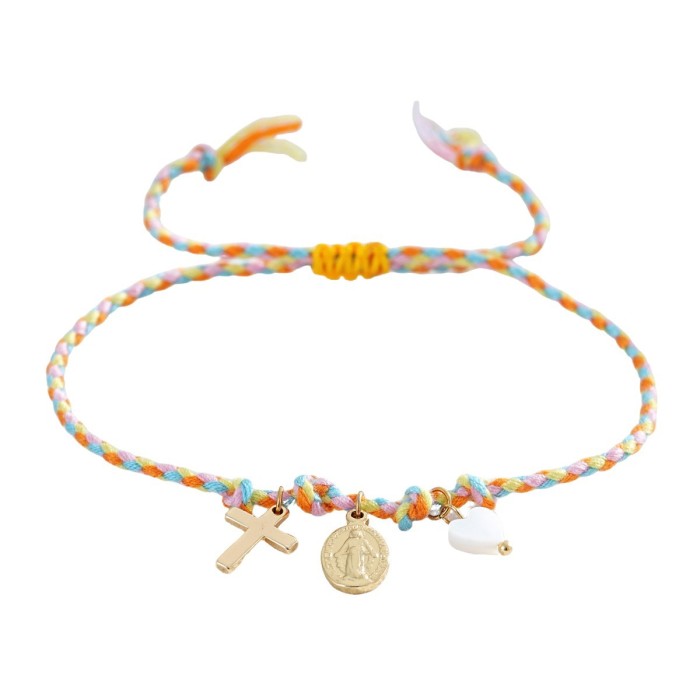 Fresh Color Series Cross Oval Tag Pendant Bracelet Yellow Orange Pink Blue Hand-twisted Cotton Rope Niche Design Accessories