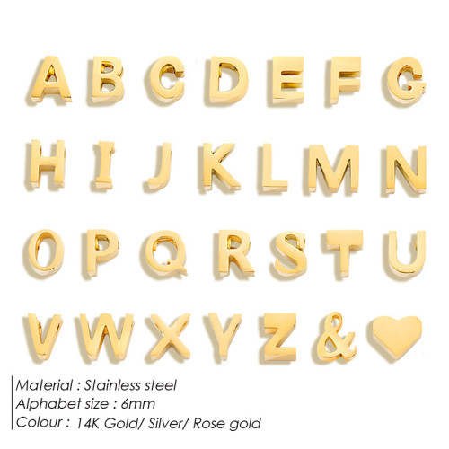 Cross-Border European and American Hot Selling 26 English Letters Vacuum Electroplated Stainless Steel Mirror Polished Gold Letter Pendant Accessories