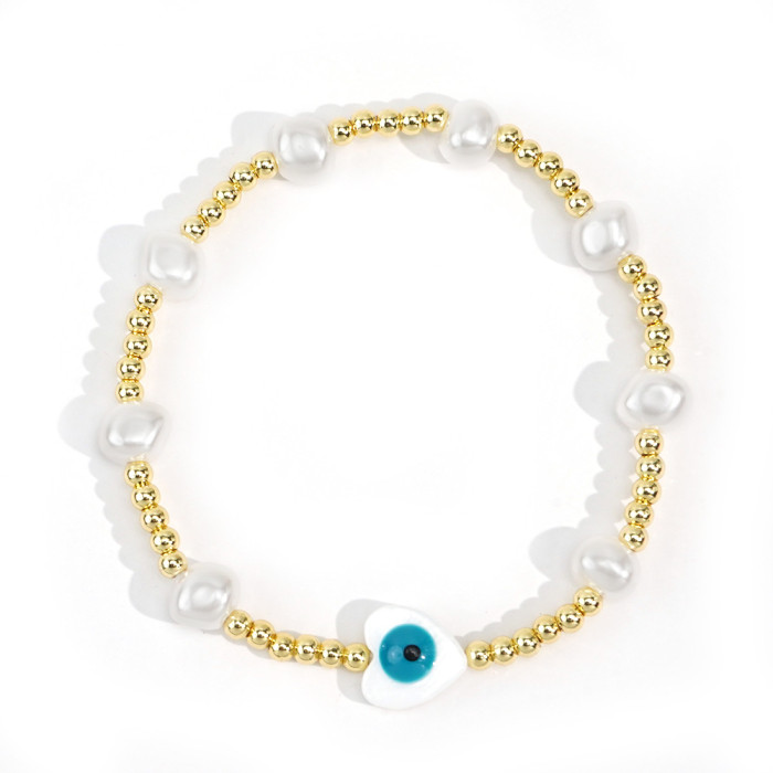 New Hot-Selling Light Luxury Imitation Pearl Bracelet Evil Eye Two-Tone Bead Tassel Fashion Versatile Bracelet for Women