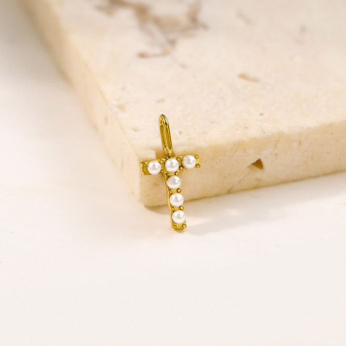 Cross-Border Hot Selling Stainless Steel Letter Inlaid Pearl Accessories Unique Niche Design Imitation Pearl Jewelry Wholesale