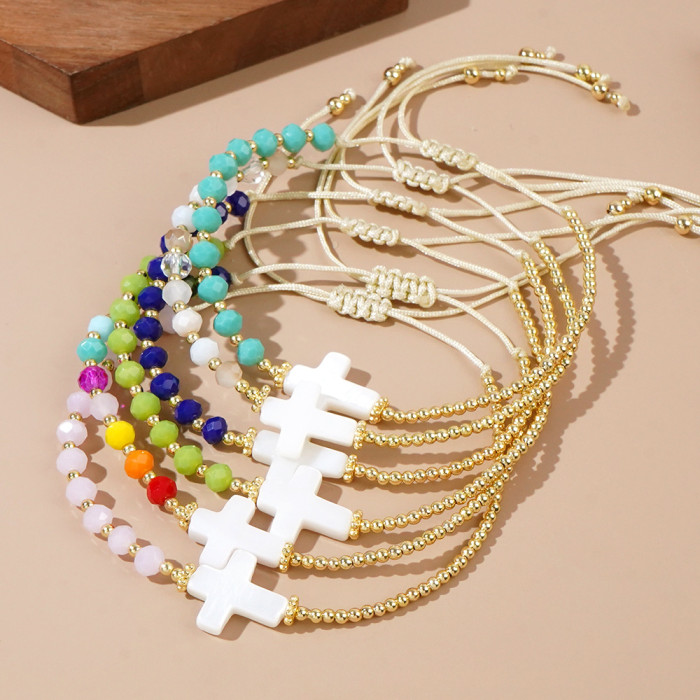 Crystal Bead Cross Shell Bracelet Summer Beach Style Hot Item Stall Treasure Hand Jewelry Bracelet Wholesale