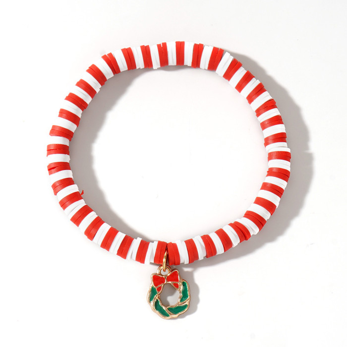 Christmas Soft Clay Beaded Bracelet Christmas Tree Snowman Bell Reindeer Pendant Red White Green Lucky Bead Bracelet...