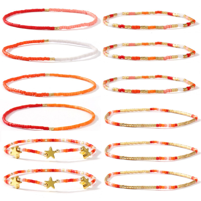 Summer Hot Dopamine Outfit Essential Bracelet for Women Niche Design Five-Pointed Star Colorful Beaded Hand Jewelry