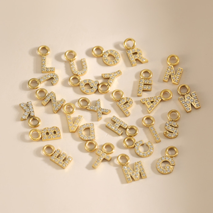 Micro Pave Full Diamond 26 Letters Double Circle Pendant Necklace Earrings Pendant Charms DIY Inlaid Diamond Zircon Stainless Steel Letters