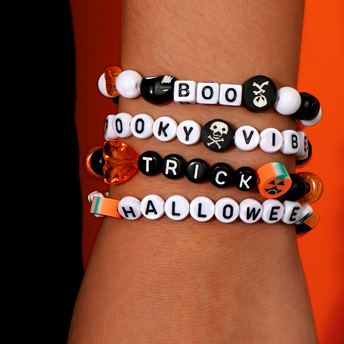 Halloween Pumpkin Ghost Hand-painted Beaded Bracelet DIY Creative Ghost Theme Exclusive In-stock Jewelry