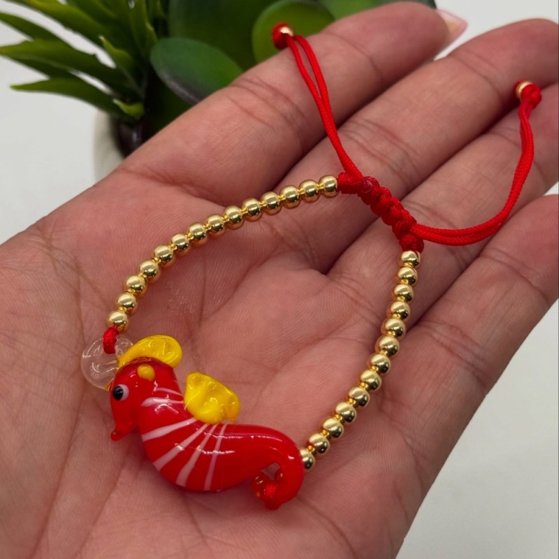 Ins Style Niche Design Glass Ocean Animal Bracelet Gold Bead Chain Seahorse Dolphin Shape Jewelry Wholesale