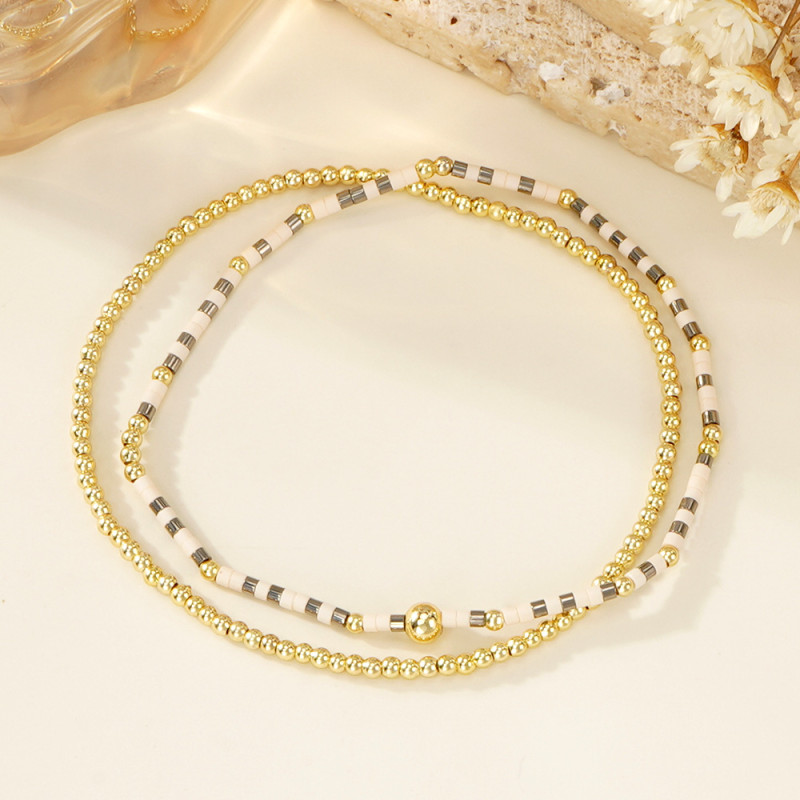 Cross-Border Ins Style Hot-Selling Small Gold Beads Thin Chain Red Blue White Beaded Bracelet Fashionable Simple Must-Have Jewelry Bracelet