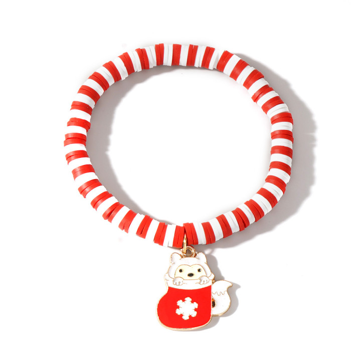 Christmas Soft Clay Beaded Bracelet Christmas Tree Snowman Bell Reindeer Pendant Red White Green Lucky Bead Bracelet...