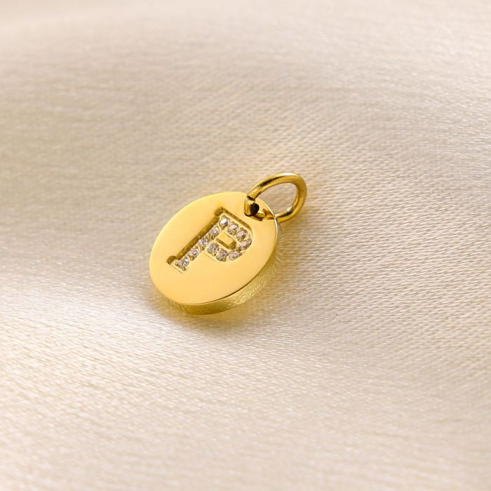 Hot-Selling Fashion Simple Light Luxury Versatile 14K Round Pendant with Stone-Studded Letter Pendant Accessories f...