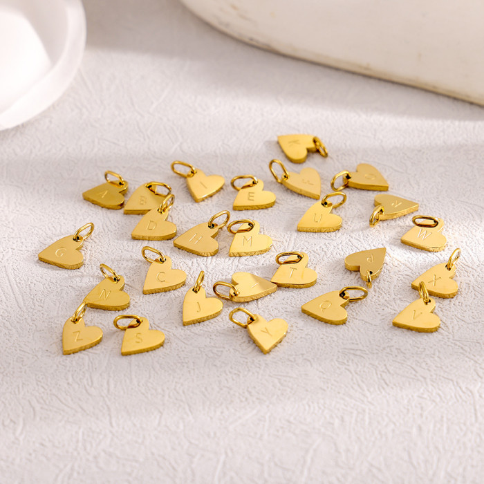 Amazon Hot-Selling Simple Smooth 14K Gold Heart 26 Letter Pendant Necklace Earrings Charms DIY Accessories