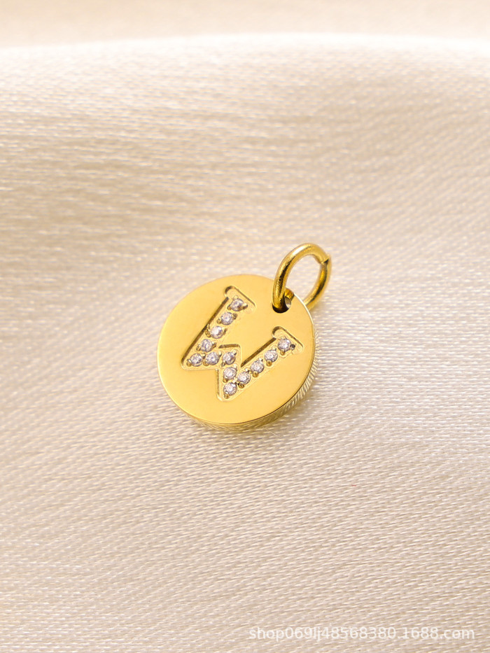 Cross-Border Hot-Selling Fashion Simple Light Luxury Versatile 14K Round Pendant with Diamond-Studded Letter Pendant Accessories for Daily Wear
