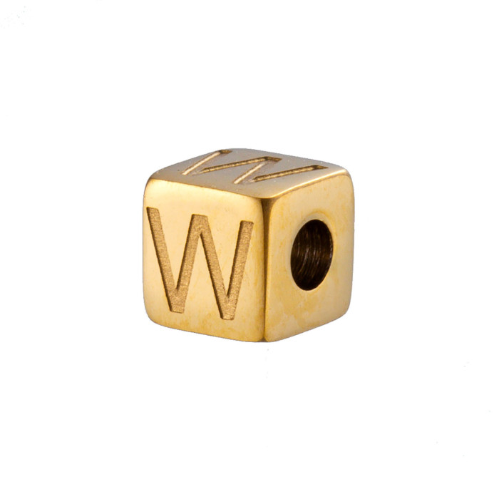 European and American Hot Selling Fashion Simple DIY 26 English Alphabet Accessories Geometric Titanium Steel Gold Sugar Cube Jewelry Accessories
