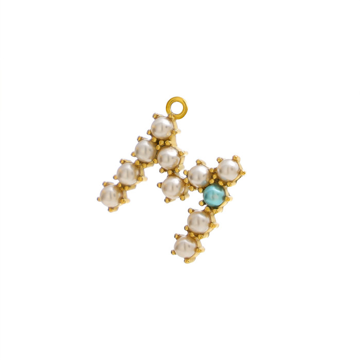 Cross-Border New Style Shell Pearl 26 English Alphabet Pendant Accessories Necklace Earrings Titanium Steel Vacuum Electroplating Non-Fading