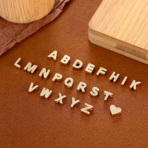 Hot Selling Micro Pave Full Diamond Piercing Stainless Steel Titanium Steel 26 Diamond Letter Accessories Single Pendant DIY Zircon Accessories