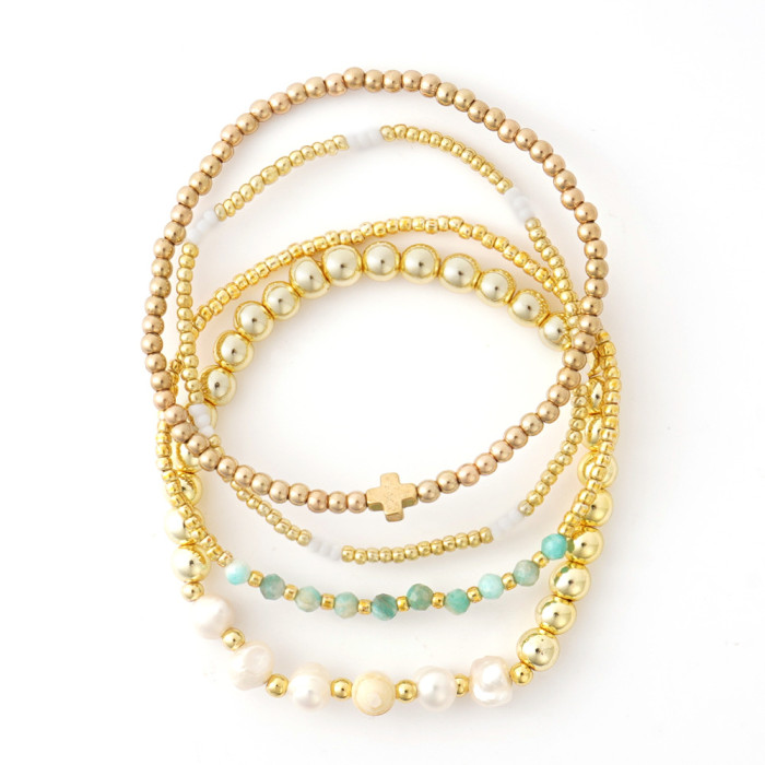 Hot-Selling Pearl Gold Bead Stacking Bracelet Hand Jewelry Layered Summer Versatile Bracelet Light Luxury High-End Feel