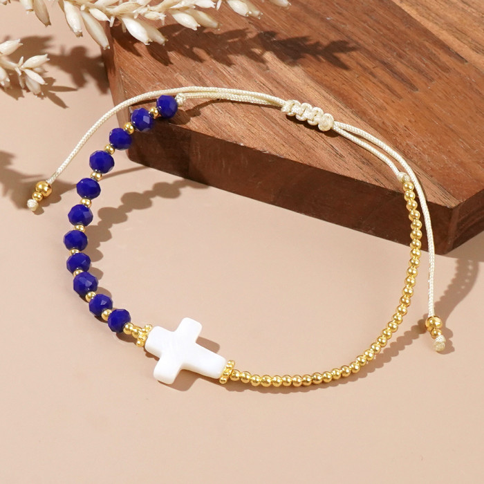 Crystal Bead Cross Shell Bracelet Summer Beach Style Hot Item Stall Treasure Hand Jewelry Bracelet Wholesale