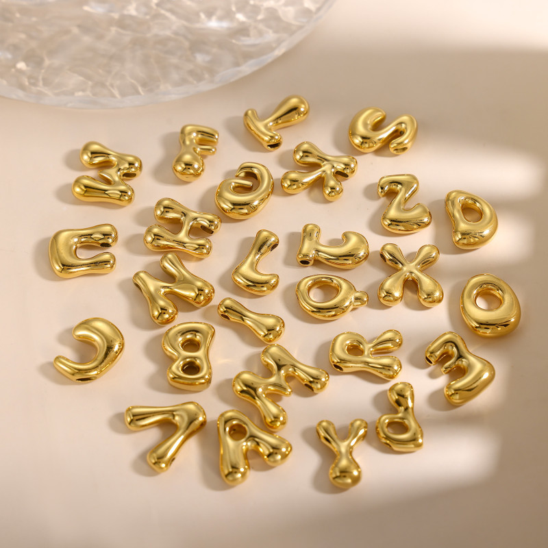 Cross-Border Golden Glossy Balloon Bubble Chubby Q Version Cute DIY 26 English Alphabet Pendant Necklace Accessories
