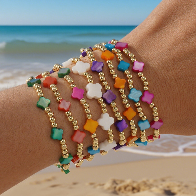 2025 New Trend Shell Clover Gold Bead Bracelet Purple Niche Design Fashion Jewelry Cross-Border Source