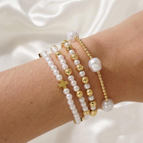 Cross-Border INS Style Light Luxury Cross Imitation Pearl Bracelet for Women Summer Niche Design Sweet Cool High-End Feel Jewelry