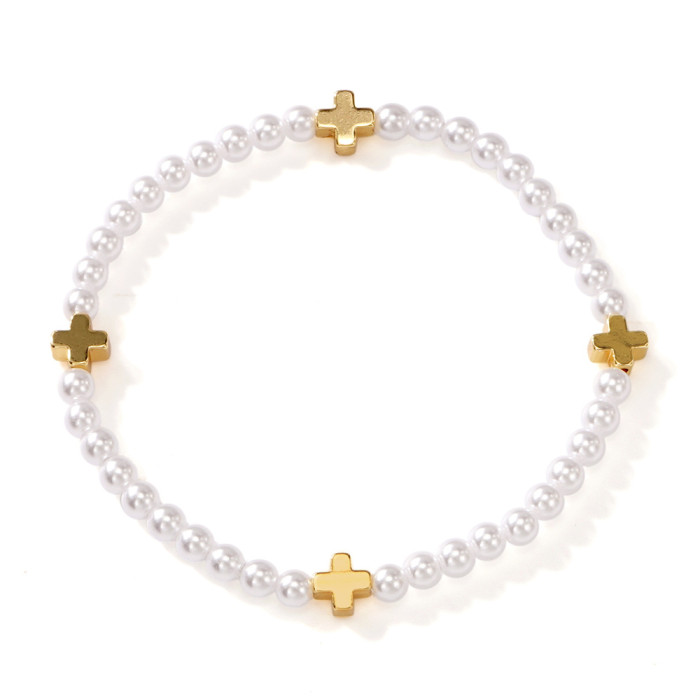 Fashion Light Luxury Cross Imitation Pearl Bracelet for Women Summer Ins Niche Design Sweet Cool Style High-End Bracelet