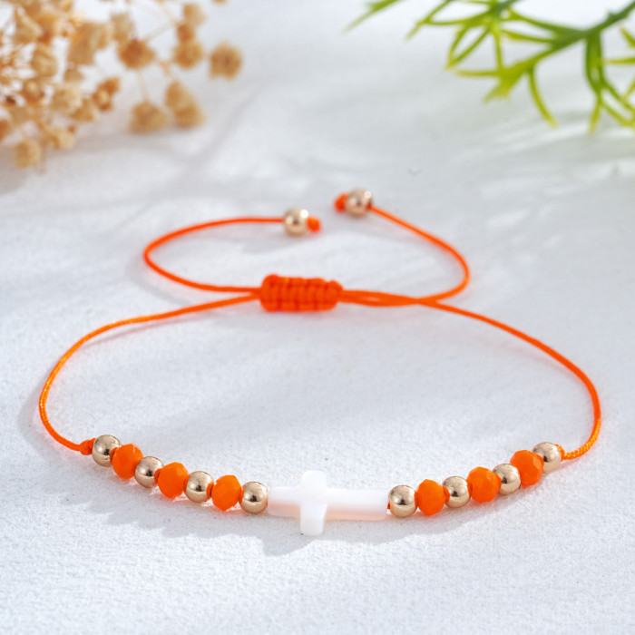 2025 Hot-Selling Cross Shell Crystal Rainbow Beaded Bracelet INS Style Layered Bracelet