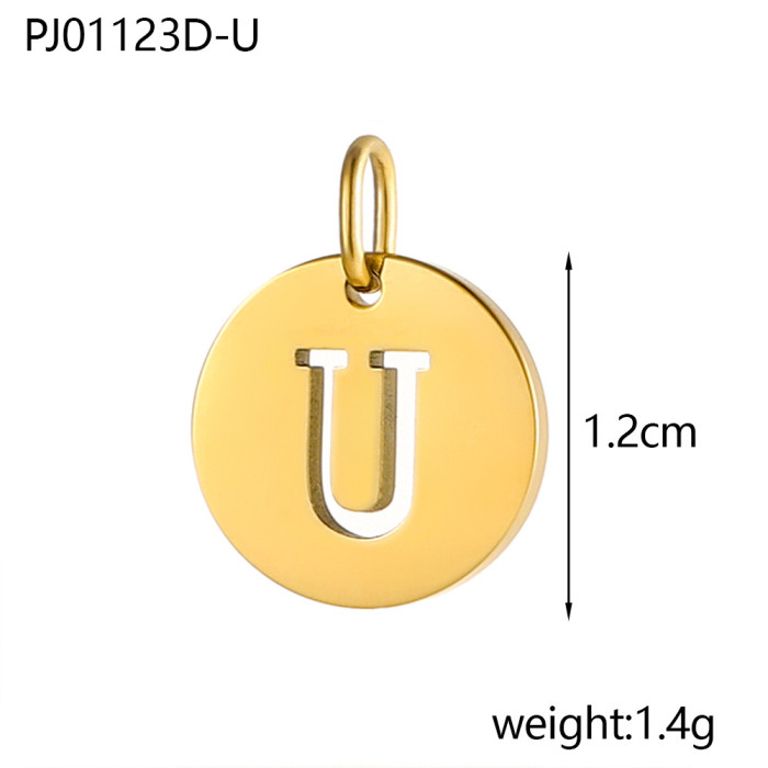 Baita Trendy Stainless Steel Round Plate 26 Letters Hollow Letters DIY Pendant Accessories Wholesale, Necklaces