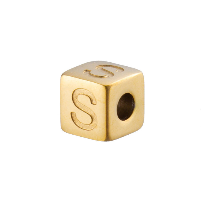 European and American Hot Selling Fashion Simple DIY 26 English Alphabet Accessories Geometric Titanium Steel Gold Sugar Cube Jewelry Accessories