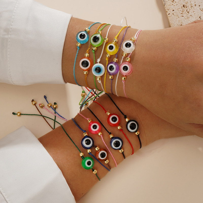 Cross-Border New Bohemian Style Bracelet for Women, Jewelry Rope Resin Flat Eye Bracelet, Light Luxury Niche Set for Girls