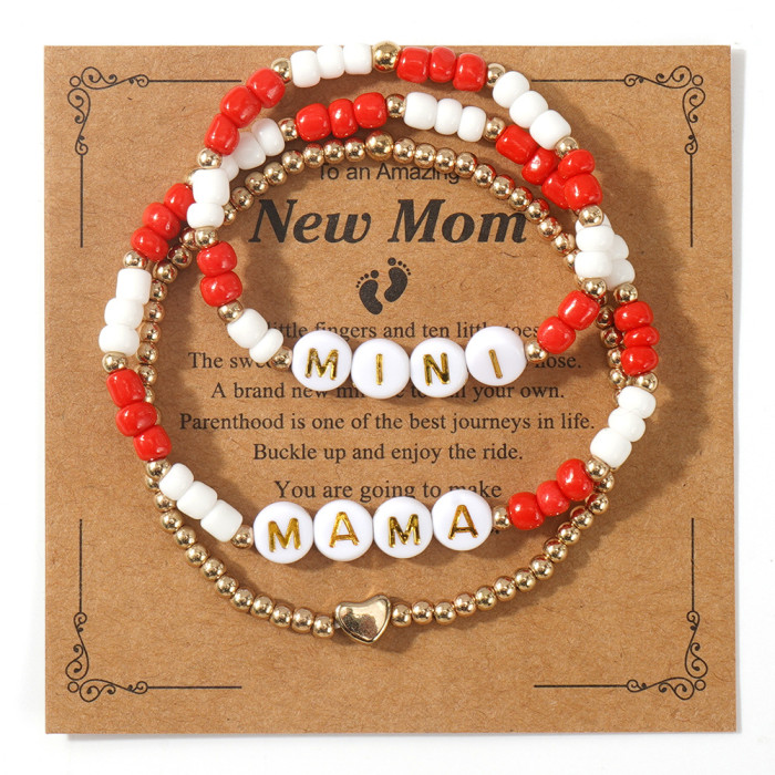 Hot-Selling White Background Gold Letter Bracelet Niche Simple Beaded Bracelet Mother's Day Gift Set Decoration