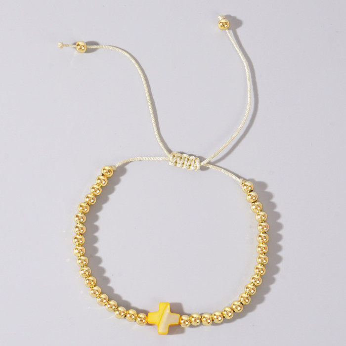 2025 New Niche Design Shell Cross Beaded Bracelet European and American Style Adjustable Women's Bracelet Cross-Border