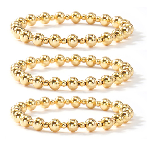 Cross-Border European and American Style Gold Round Bead Elastic Bracelet for Women Simple Metal Beaded Bracelet Ins Niche Layered Jewelry