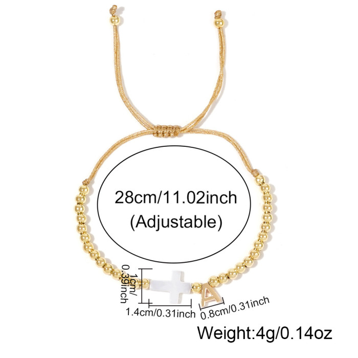 INS Cross-Border Hot-Selling Gold Bead Cross Bracelet White Shell Cross 26 English Letter Accessories Trendy Must-Have