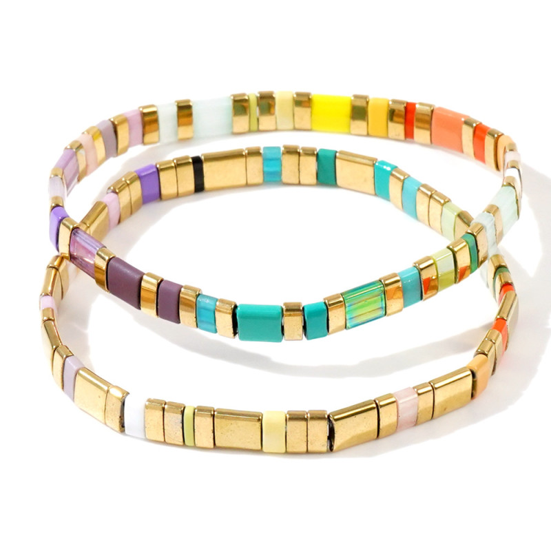 Summer Hot Push Multi-Color TILA Bead Bracelet·Golden Square Mixed Multi-Layer Stacking Fashion Trend Must-Have Item