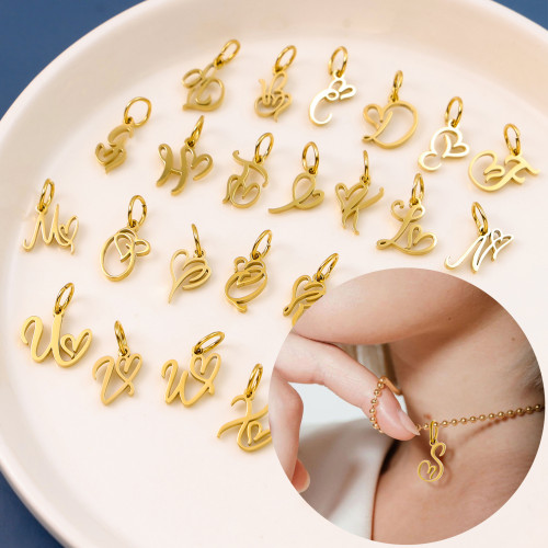 European and American Cross-Border Hot-Selling 26 Letters Hot-Selling Art Versatile Titanium Steel DIY Necklace Pendant Accessories Jewelry Wholesale