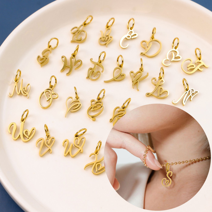 Hot-Selling 26 Letters Hot-Selling Art Versatile Titanium Steel DIY Necklace Pendant Accessories Jewelry Wholesale