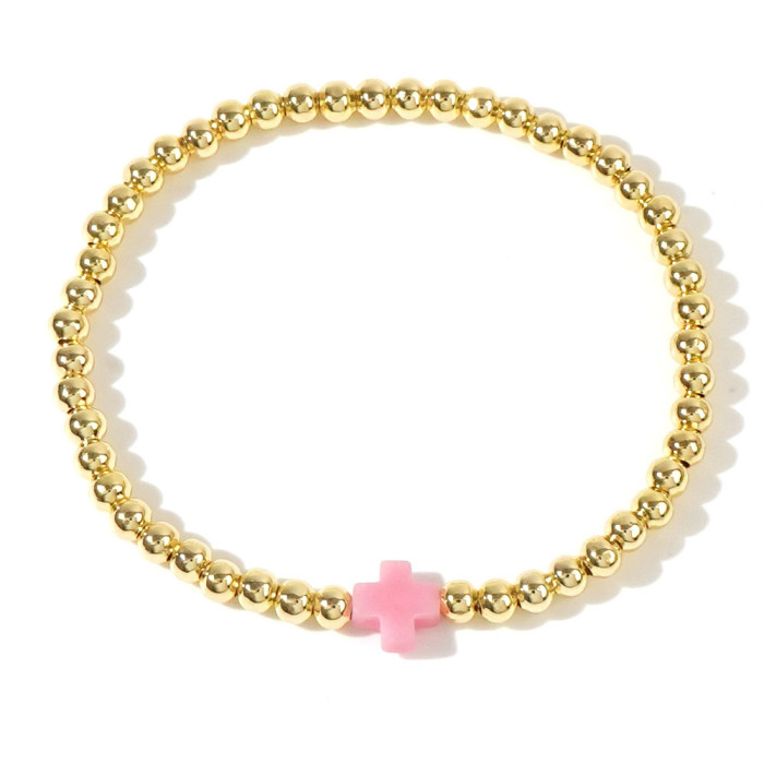 New Pink Soft Clay Letter Six-Piece Bracelet Set Heart Cross High-End Feel Jewelry Bracelet Set