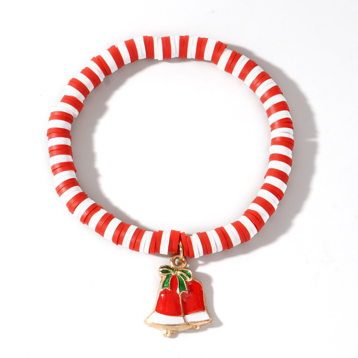 Christmas Soft Clay Beaded Bracelet Christmas Tree Snowman Bell Reindeer Pendant Red White Green Lucky Bead Bracelet...