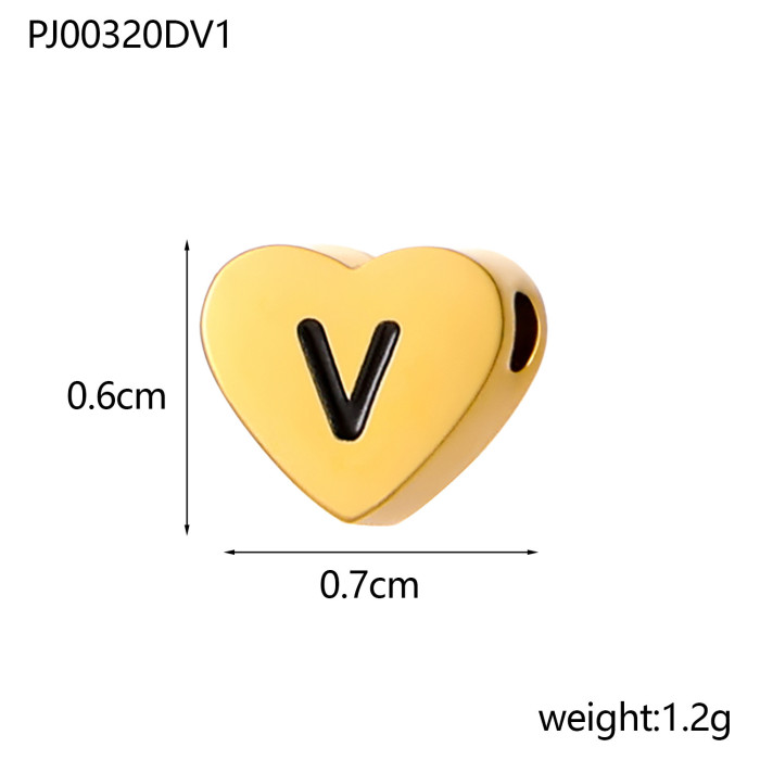 Heart Black 26 Letters Peach Heart Perforated Titanium Steel Vacuum Plating Matte Mirror Cross-Border DIY Jewelry Accessories
