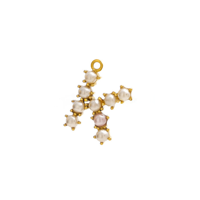 Cross-Border New Style Shell Pearl 26 English Alphabet Pendant Accessories Necklace Earrings Titanium Steel Vacuum Electroplating Non-Fading