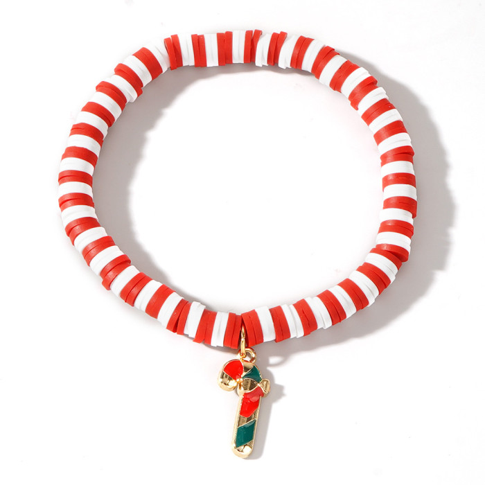 Christmas Soft Clay Beaded Bracelet Christmas Tree Snowman Bell Reindeer Pendant Red White Green Lucky Bead Bracelet...