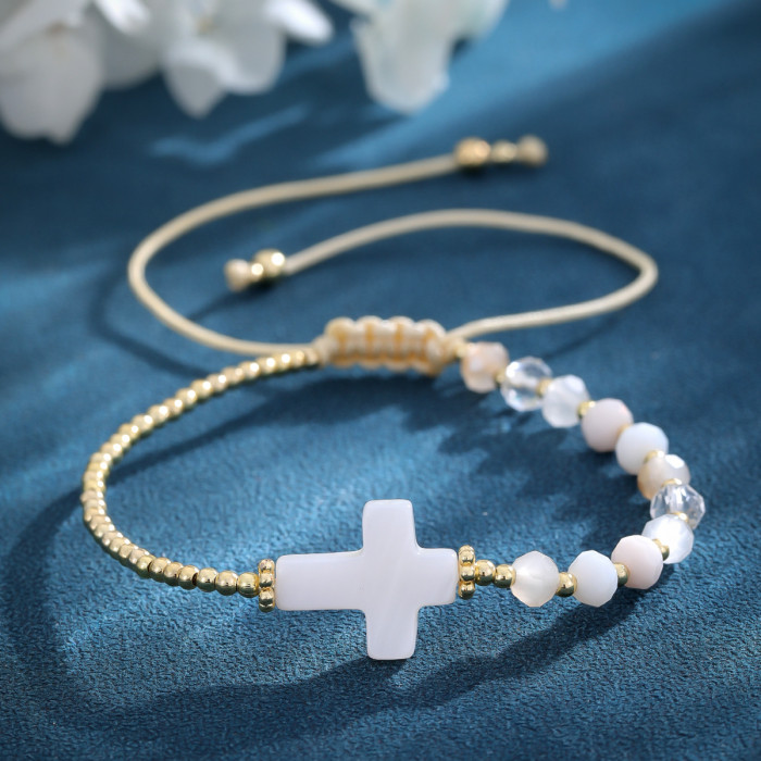 Crystal Bead Cross Shell Bracelet Summer Beach Style Hot Item Stall Treasure Hand Jewelry Bracelet Wholesale