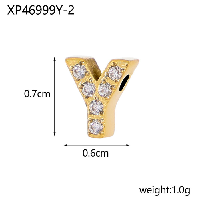 Hot Selling Micro Pave Full Diamond Piercing Stainless Steel Titanium Steel 26 Diamond Letter Accessories Single Pendant DIY Zircon Accessories