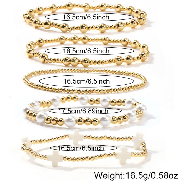Cross-Border Exclusive Cross Imitation Pearl Gold Beaded Bracelet Fashionable Light Luxury High-End Bracelet for Women Layered Wear