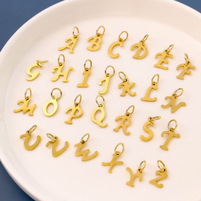 Hot Selling Simple Smooth Stainless Steel 26 English Alphabet Pendant Titanium Steel DIY Jewelry Accessories Wholesale