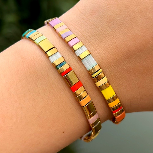 Summer Hot Push Multi-Color TILA Bead Bracelet·Golden Square Mixed Multi-Layer Stacking Fashion Trend Must-Have Item