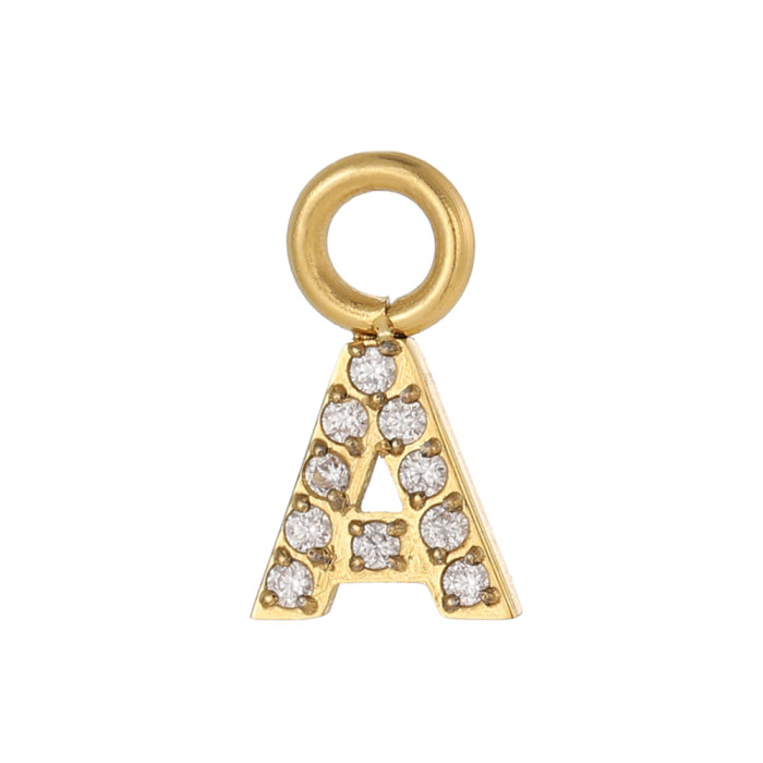 Micro Pave Full Diamond 26 Letters Double Circle Pendant Necklace Earrings Pendant Charms DIY Inlaid Diamond Zircon Stainless Steel Letters